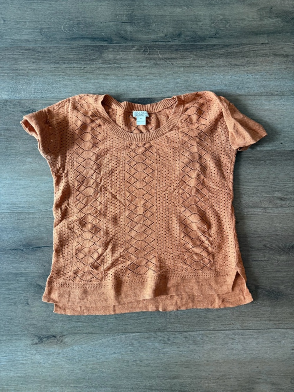 Lucky Brand Short Sleeve Eyelet Knit Top - Rust